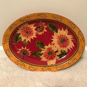 Pier 1 Imports Sunflower Serving Platter// Chip /& Dip 12” MINT Hand painted Terra
